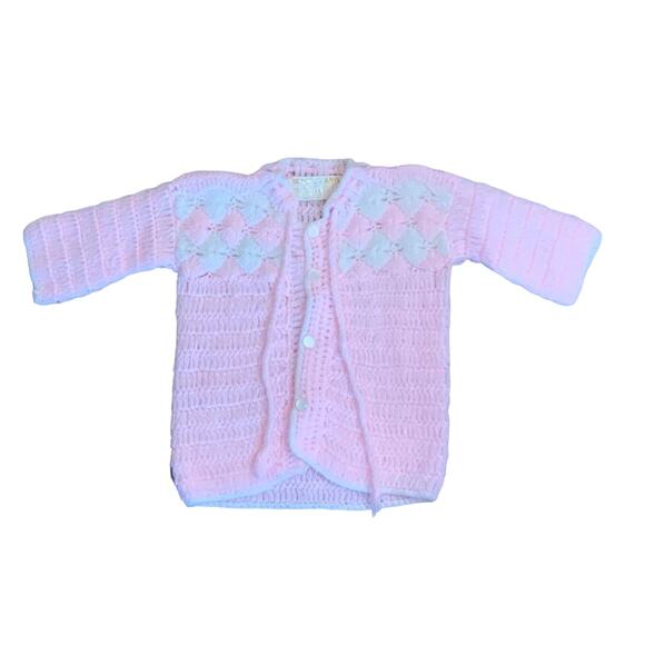 Vintage Handmade Crochet Knit Sweater Size 12 Mo - Picture 1 of 5